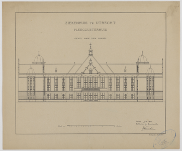 215015 Opstand van de voorgevel van het zusterhuis van het Stads- en Academisch Ziekenhuis (Catharijnesingel 15) te ...